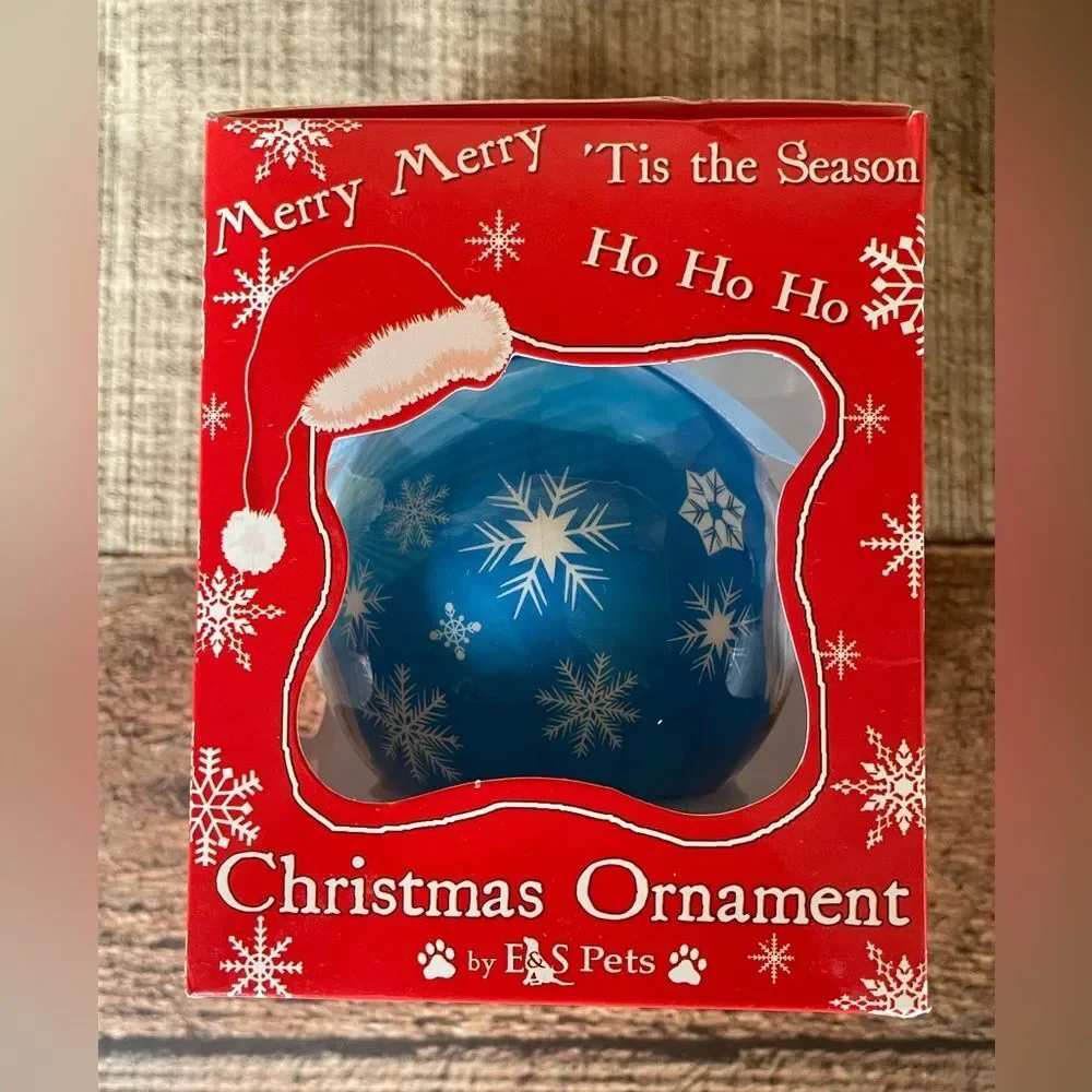 NEW- White Poodle Dog Christmas Ornament Blue Snowflakes Round  E&S Pets